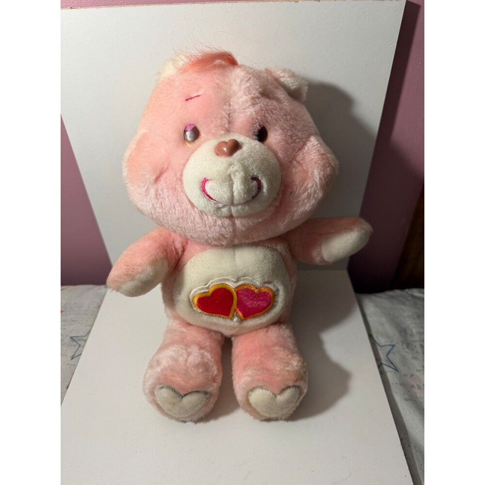 Vintage Care Bears Love-A-Lot Bear Plush Pink Stuffed Animal Toy Hearts Belly